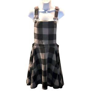 Hot Topic SZ Lrge Buffalo Grey Black Plaid Pleated Skirtall Flannel Preppy Goth